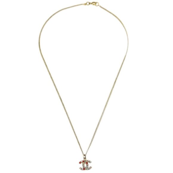 Chanel Gold Mini CC Pendant Necklace Rhinestone 04A 163492 - Picture 1 of 4
